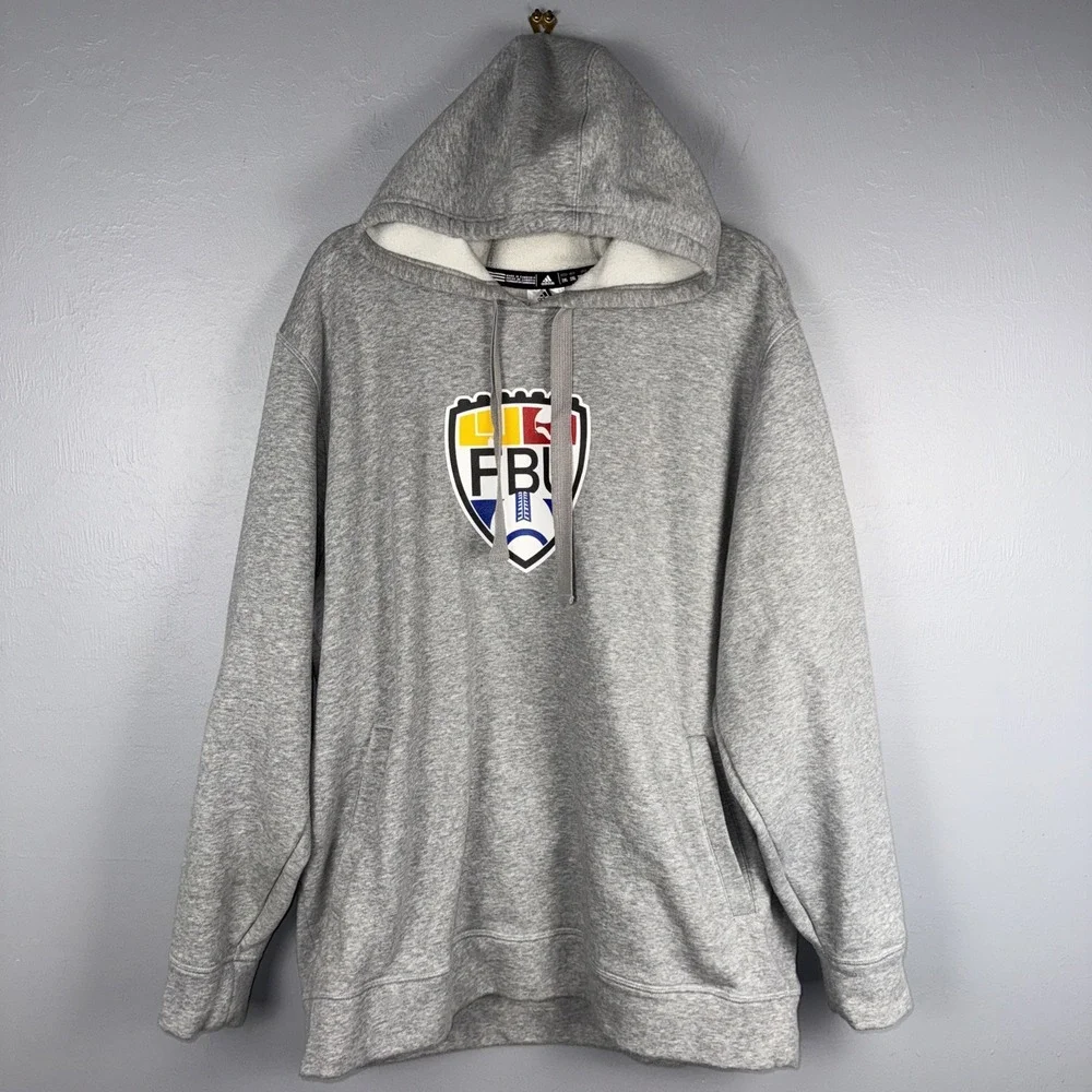 Adidas Hooded Sweatshirt Men's XXL Gray FBU Graphic Pullover